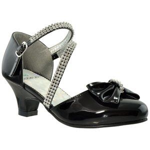 Girls Dress Shoes Rhinestone Bow Accent Kitten Low Heel Sandals size 2 (used)